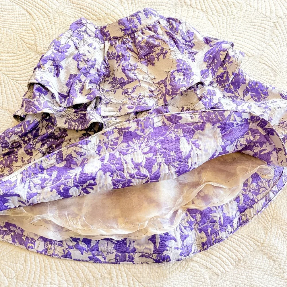 Buru Teagan Lavender Ruffle Tiered Brocade Midi Statement Dopamine Skirt Size S - Picture 13 of 15